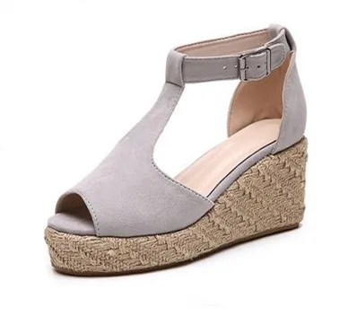 

2019 Summer Women's Shoes Casual Wedges Shoes for Women(6-8cm)Fish Mouth Shoes Buckle Strap Sweet Sexy Shoes Open Toe EUR35-43