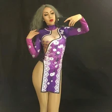 Китайское сексуальное платье Чонсам Женская Одежда для танцев женский костюм певицы цельное боди для ночного клуба Oufit вечерние мини-платья DJ324