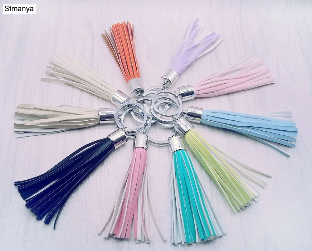 2 Piece/Lot New PU Tassels Key Chain fringe Car Keychain Bag charm 10