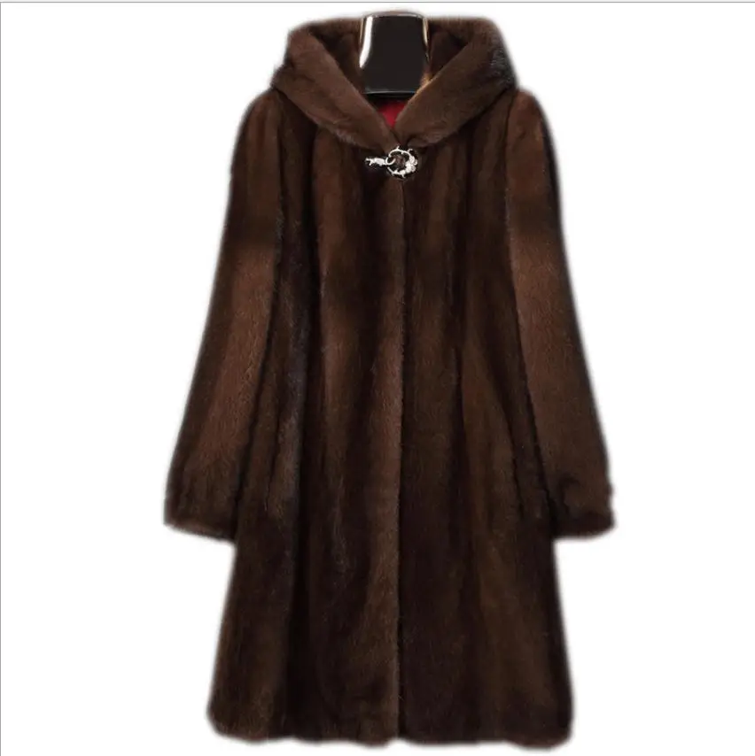 S/6Xl женские длинные с капюшоном из искусственной норки меховые куртки большого