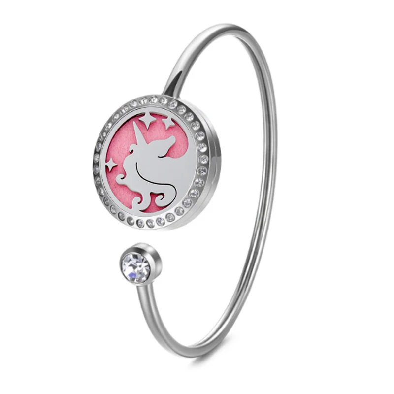 unicorn diffuser locket bracelets bangle with crystals VH01-3
