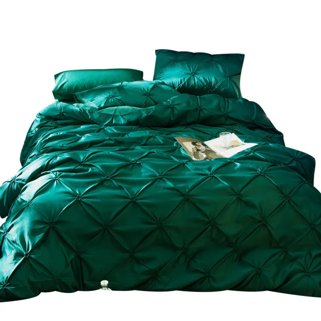 Luxurious Pinch Pleat Design Duvet Cover With Zipper Corner Ties Luxurious Pinch Pleat Design Duvet Cover With Zipper Corner Ties Cotton Pintuck Decorative Bedding Set Queen King 4 Piece