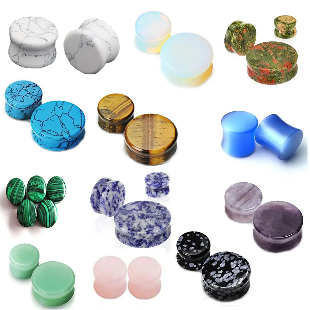 Fanpeijy 2pcs/lot Nature stone Ear Plug and Tunnels Glass Opal Stone