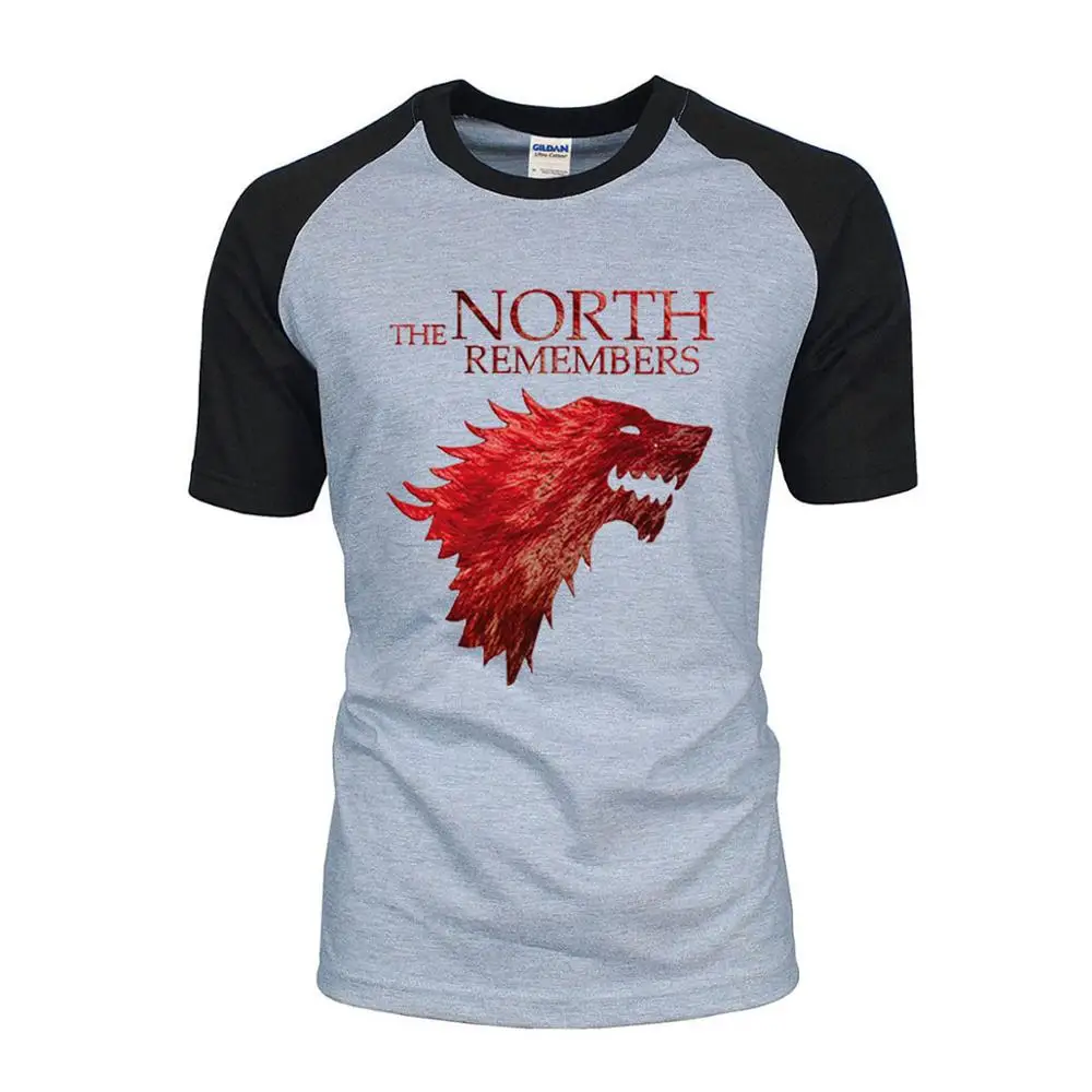 

Game Of Thrones House Stark The North Remembers Men Raglan T Shirts 2019 Summer 100% Cotton Tops Tees Men's Short Sleeve Shirt