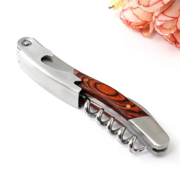 

20 pcs/lot Classic Design Functional Wood Handle Stainless Corkscrew Double Hinge Waiters Wine Bottle Opener Wholesale Price