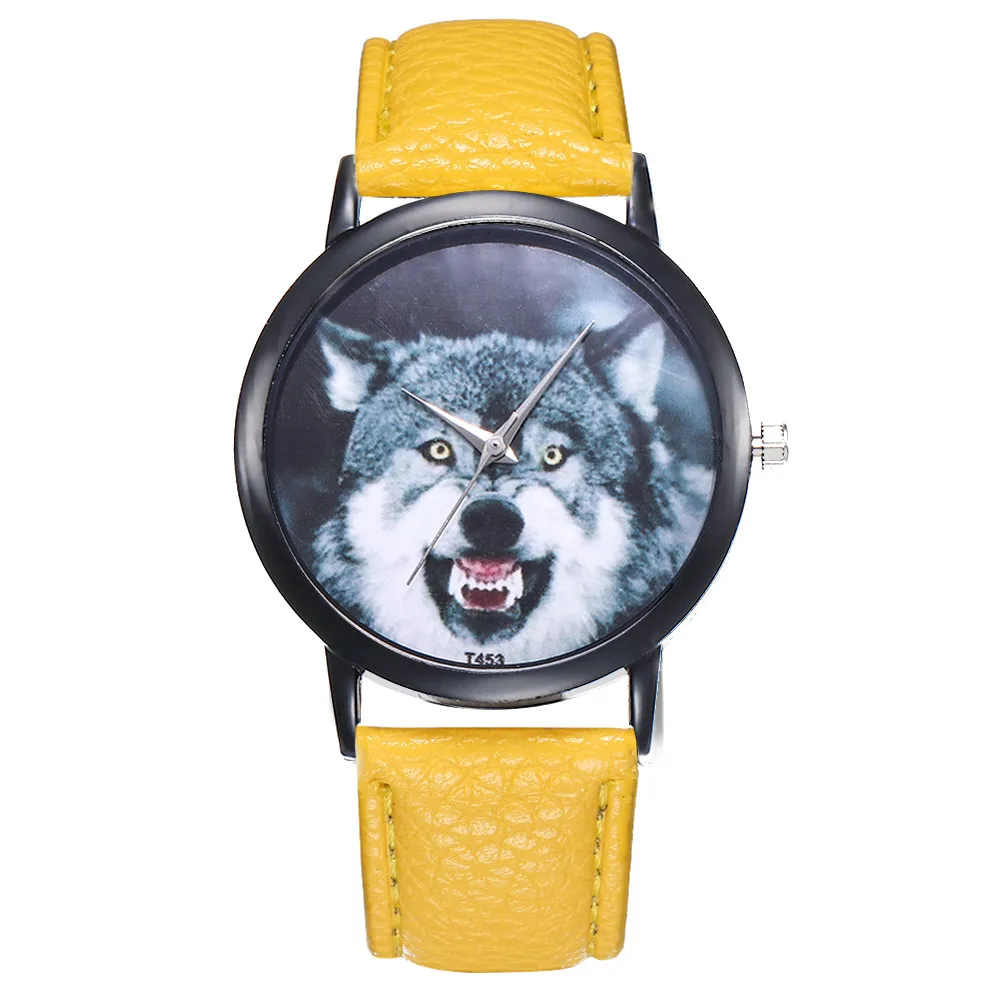 Multi-colored strap wolf pattern dial Stylish Classic Watch For Fashion Casual Women with PU Leather Strap Analog Quartz 