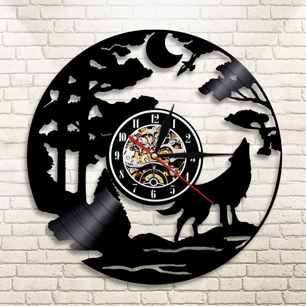 Günstige 1 stück Wolf LED Silhouette Hintergrundbeleuchtung Tiere Vinyl Uhr Farbe Ändern Atmosphäre Kühlen Wohnzimmer Interior Decor Wand Kunst