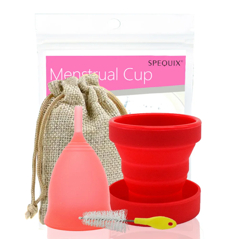 1 комплект, менструальная чашка, стерилизатор, красная менструальная чаша из силикона, мягкая чашка для женщин