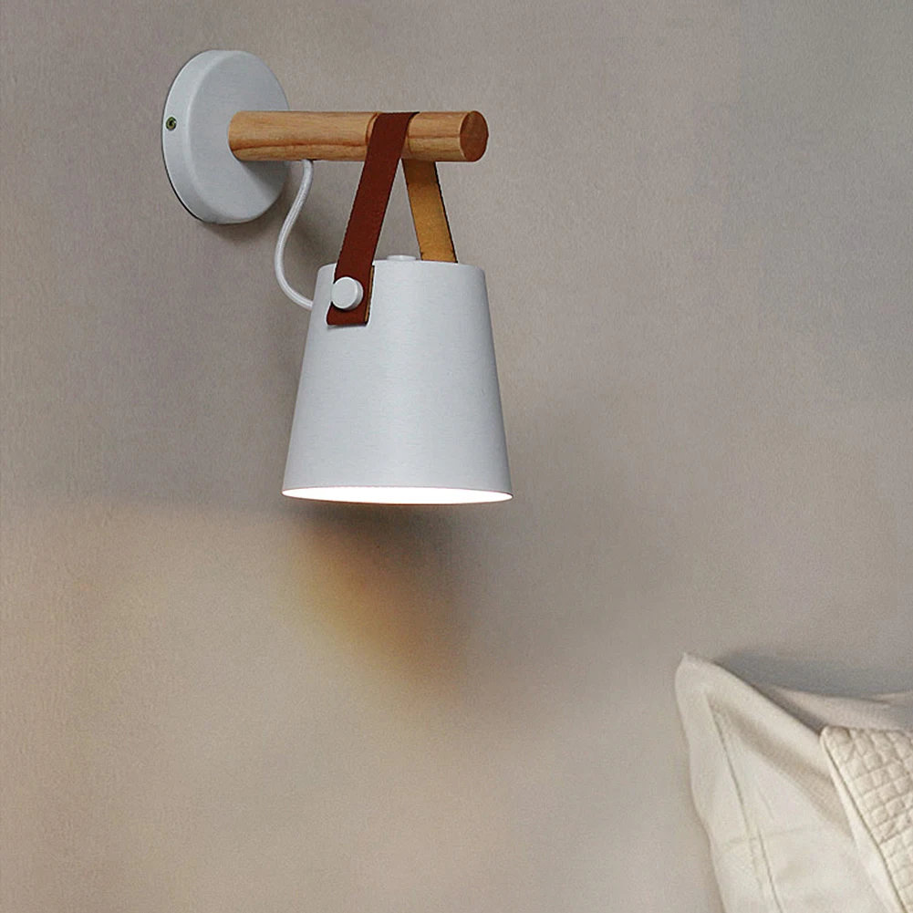 Скандинавская спальня простой железный ремень настенный светильник креативный деревянный настенный светильник простая столовая спальня
