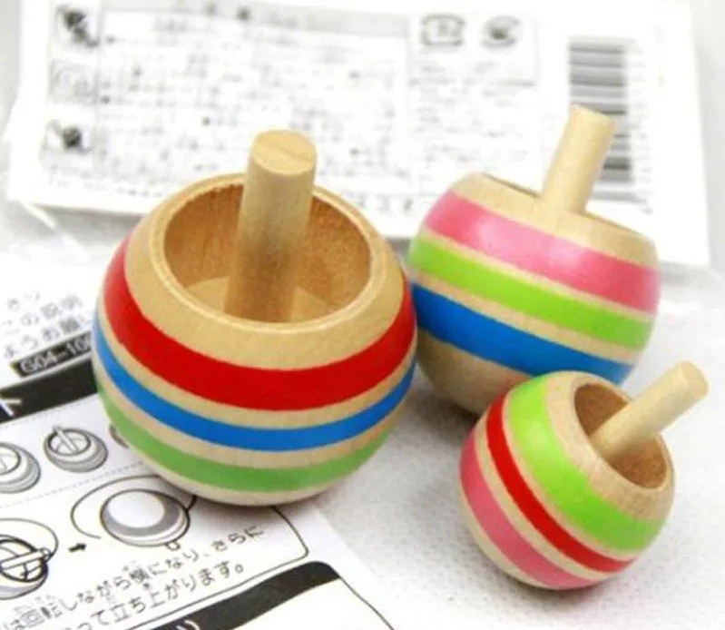 3 size colorful wooden spinning tops toys, kids wood classic top toy