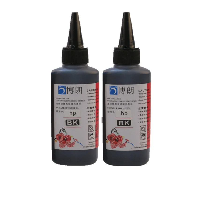 

2BLACK Universal Refill Ink kit for HP Printer Dye ink thank all model Black BK CISS Cartridge each bottle 100ml