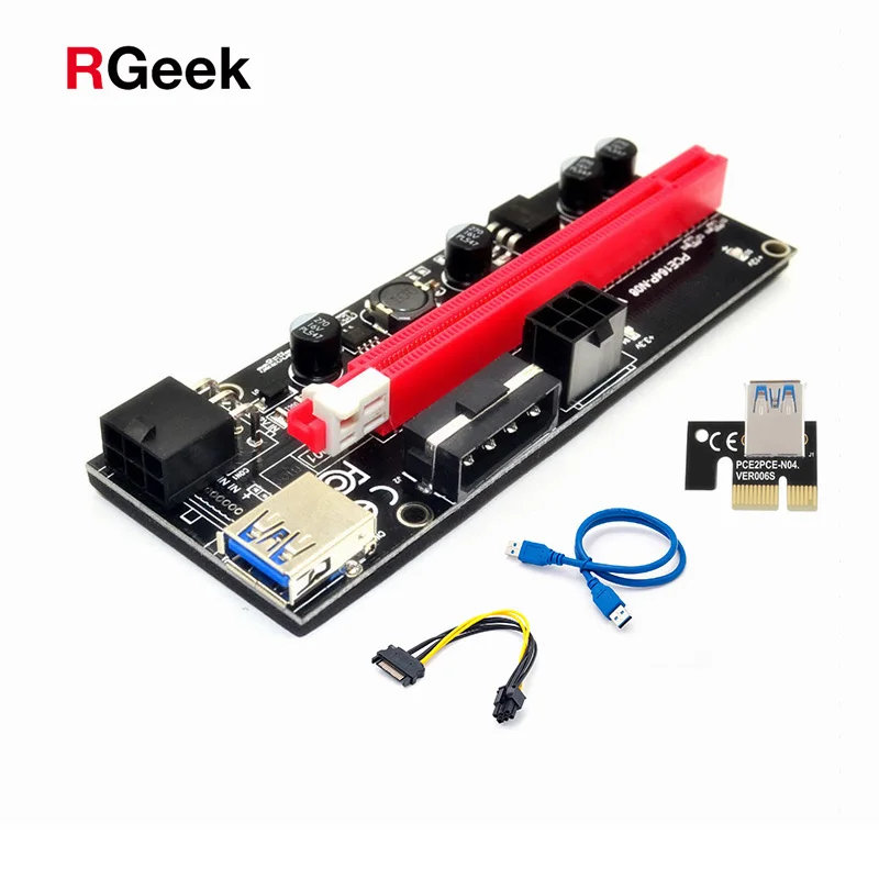 New PCI-E pcie Riser 009 Express 1X 4x 8x 16x Extender PCI E USB Riser 009S GPU Dual 6Pin Adapter Card SATA 15pin for BTC Miner