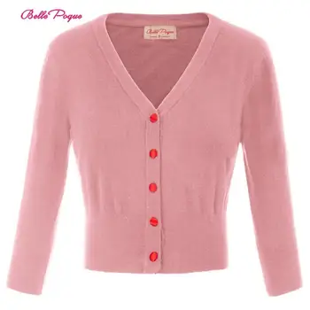 

BP Fashion Women's 3/4 Sleeve V-Neck Contrast Button Knitwear Knitting Coat Sweater Outwear Cardigan Pink color