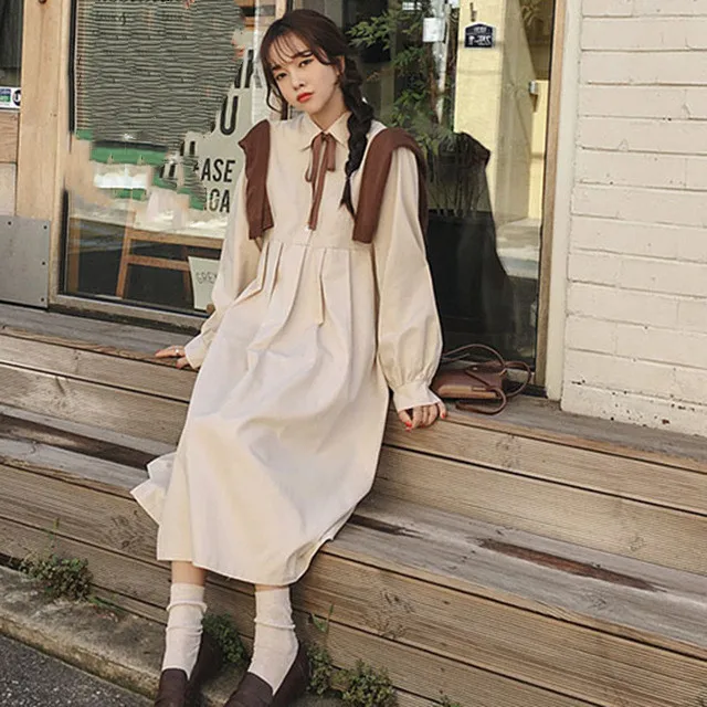 2019-Autumn-Korean-Women-Kawaii-Sweet-Dress-Patchwork-Bow-Mid-Calf-Full-Sleeve-Party-Dress-A.jpg_640x640