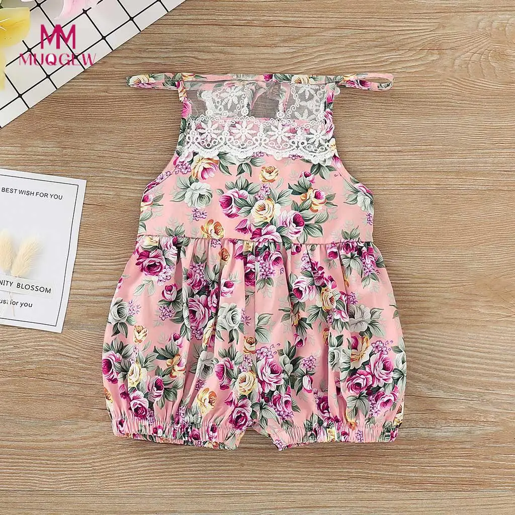 US Lace Infant Baby Girl Floral Strap Romper Bodysuit Jumpsuit Clothes Outfits