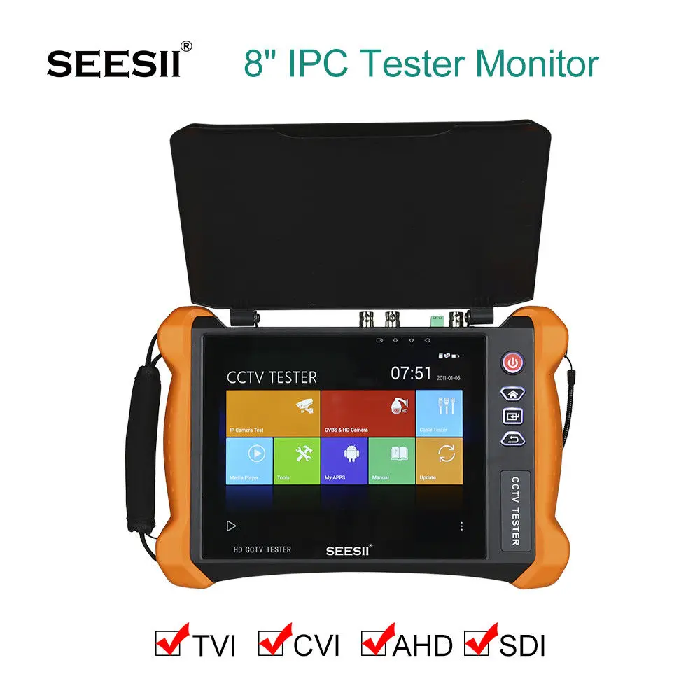 

SEESII 8" Tester Monitor IP Security Camera 4in1 TVI CVI AHD SDI PTZ Control PoE H.265 Buit-in WiFi