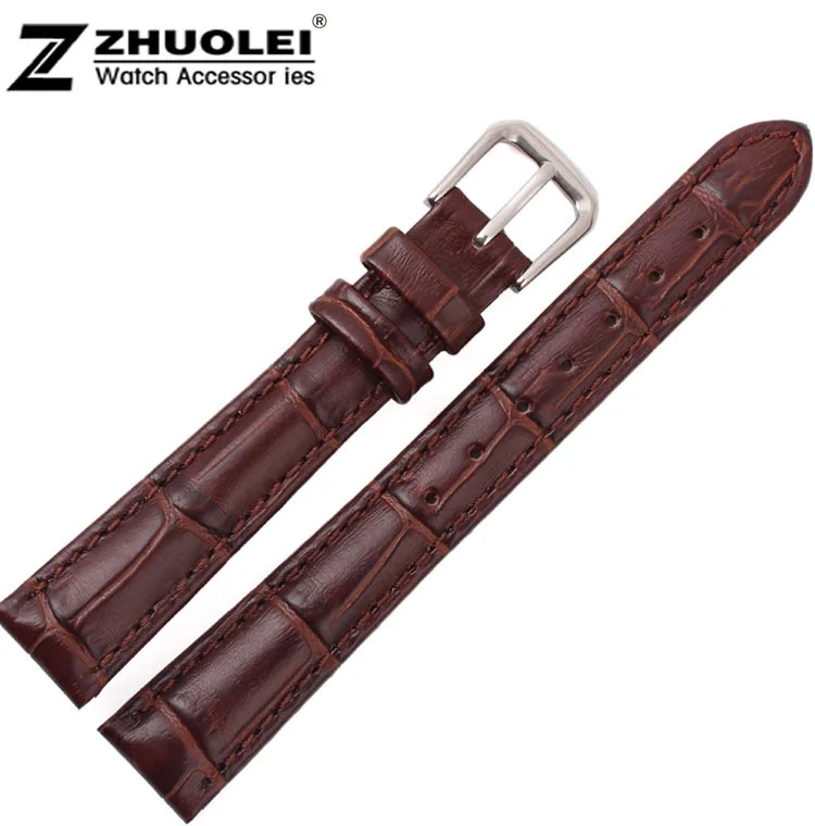 

New Brown Alligator Pattern Genuine Leather Watch Bands Straps Bracelets With Silver Clasp Buckle Free Shipping 16mm 15mm 13mm