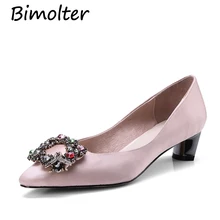 

Bimolter Brand Thick Heel Ladies Pumps Sardin Cloth Pointed Toe Handmade Shoes Butterfly Floral Pink Weeding Pumps PCSB005