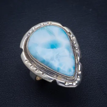 

Natural Caribbean Larimar Handmade Unique 925 Sterling Silver Ring 7 B1241