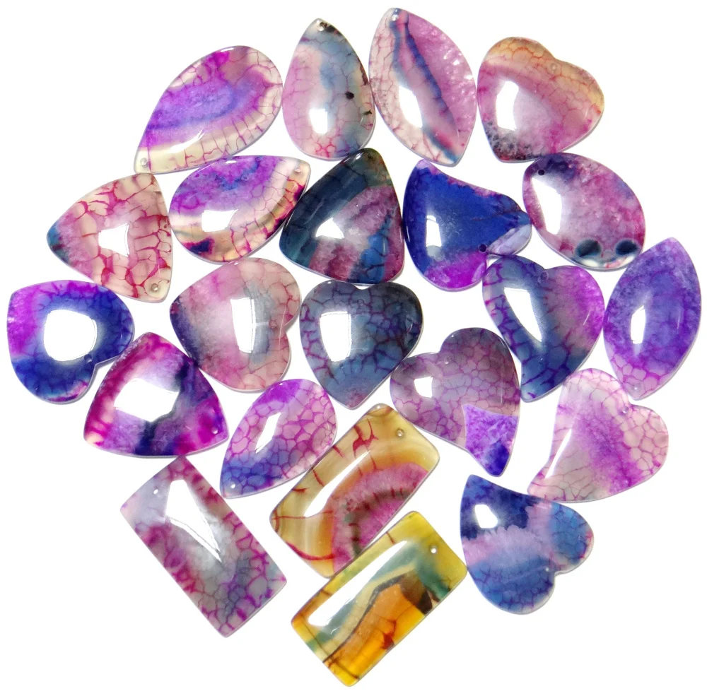 

10Pcs Natural Stone Brazil stripe Agates Water drops Ellipse rectangle Charm geode onyx Pendant DIY Necklace Jewelry Making V43