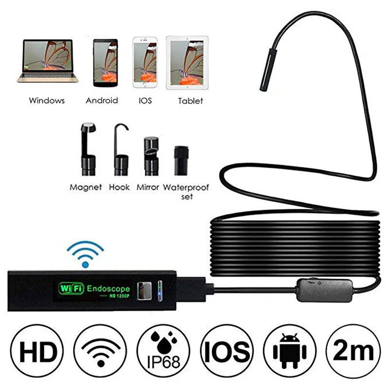 

8MM Wifi Camera 1200P 2/5/10m Semi-Rigied Endoscope Inspection Borescope Snake Video Flexible Camera For IOS Android Car Detec
