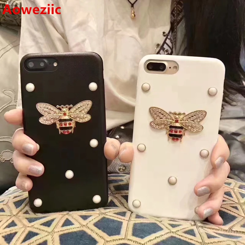 

Aoweziic New United States rhinestones bees phone case For iPhone6s leather shell 7 8Plus X XR XS MAX pearl protection sets tide