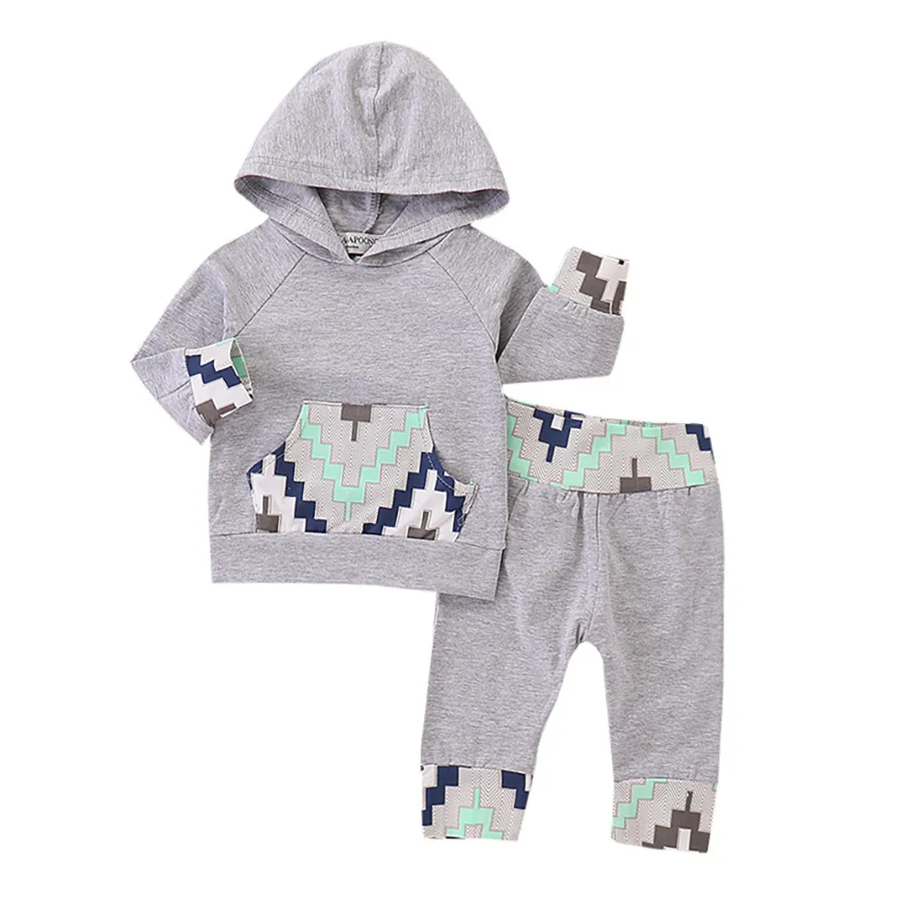 

2019 Kids Baby 2PCs Toddler Baby Boy Clothes Geometric Print Hoodie Tops+Long Pants Set Outfits