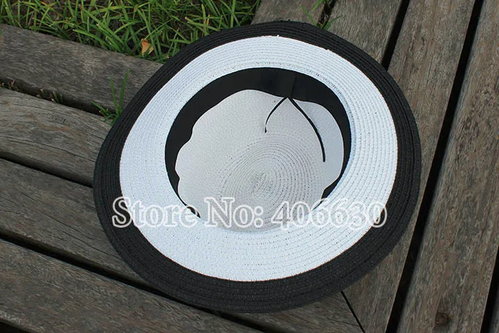 Летние модные соломенные шляпы для женщин, черно-белая широкополая бумажная оплетка, женские солнцезащитные пляжные шляпы, WHDS003