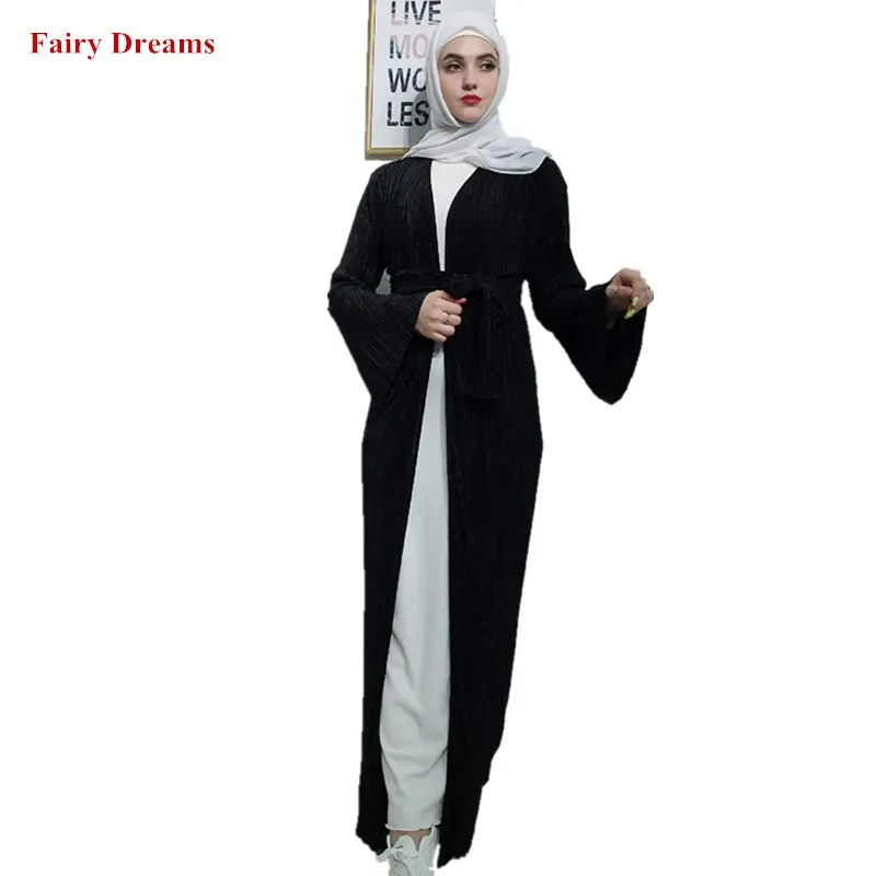 Черное открытое кимоно Abaya Дубай женское мусульманское платье длинный халат Caftan