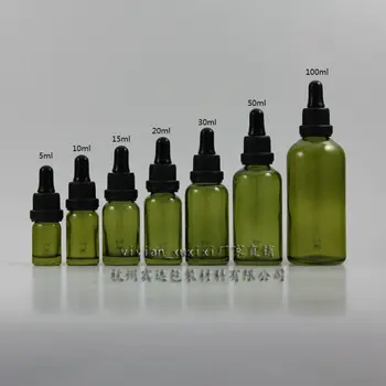 

50ml olive green Glass Essential Oil Bottle With (black burglarproof ring+black rubber) dropper cap. Essential Oil Container