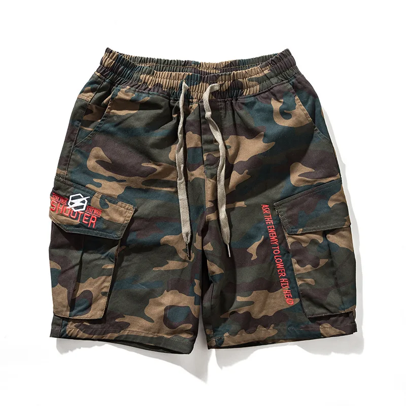 Для мужчин камуфляж хлопковые эластичные шорты на эластичном поясе вышивка военные камуфляж грузов короткие Повседневное мужской стиль сафари шорты