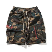 Для мужчин камуфляж хлопковые эластичные шорты на эластичном поясе вышивка военные камуфляж грузов короткие Повседневное мужской стиль сафари шорты