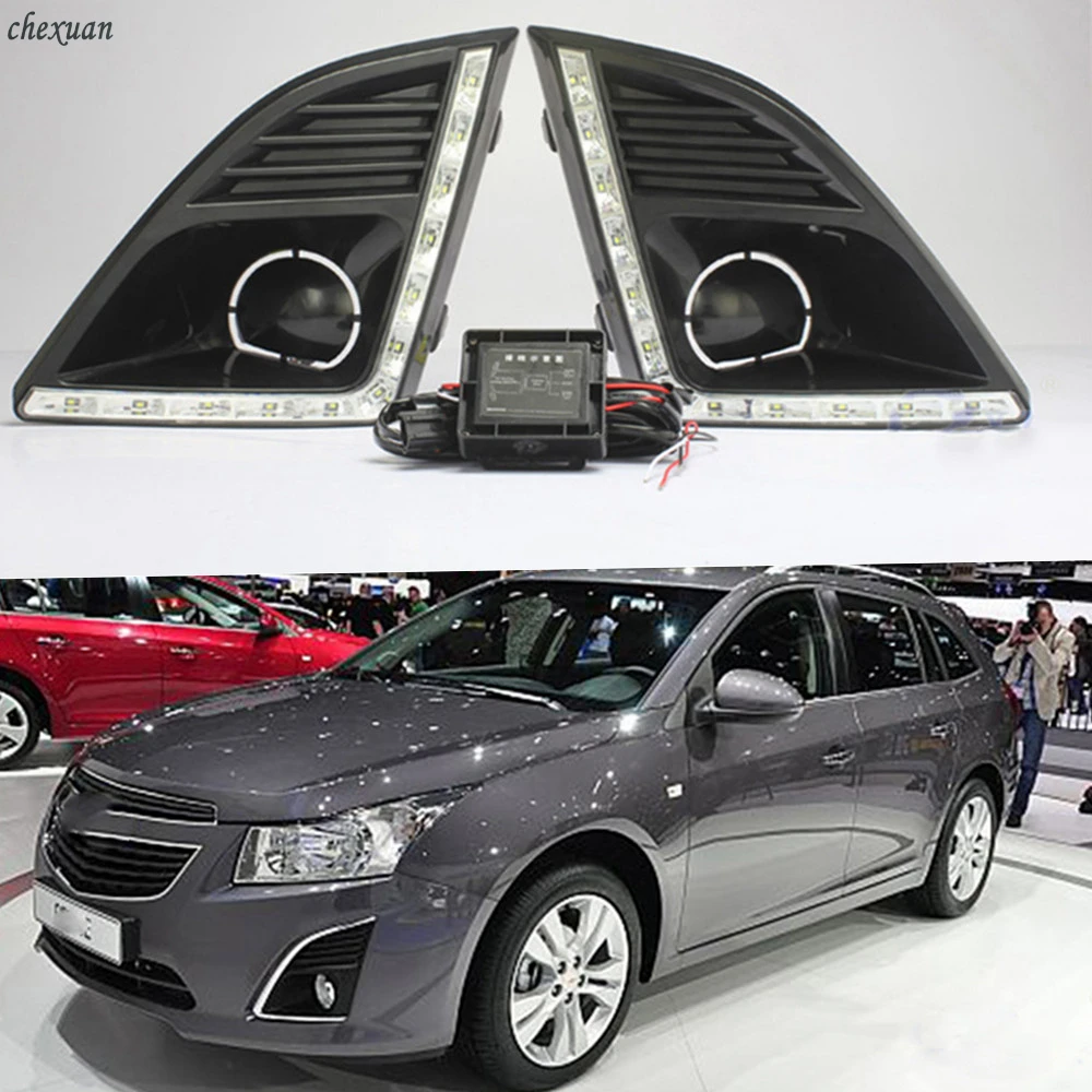 

CSCSNL 1 set LED DRL Daytime Running Lights Fog Lamp Cover With turnning yellow signal Lamp For Chevrolet CRUZE 2013 2014 2015