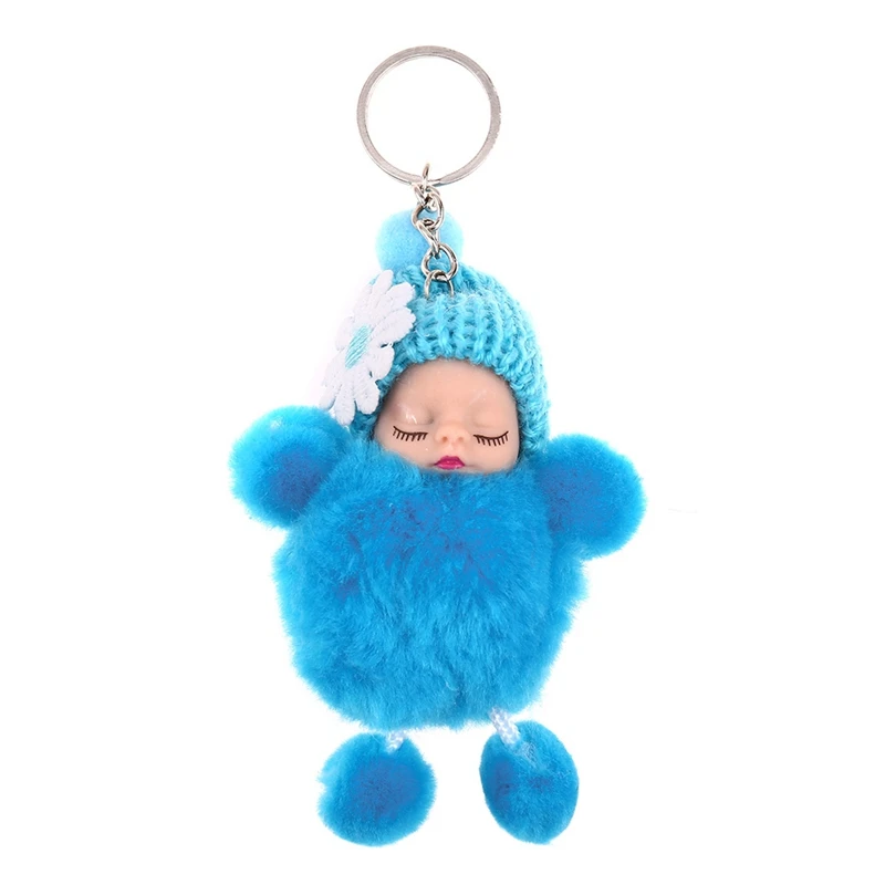 

1PCS Sleeping Baby Doll Hair Ball Key Chain Car Keyring Holder Bag Pendant Charm Keychain Plush Fur New Cute Women Key