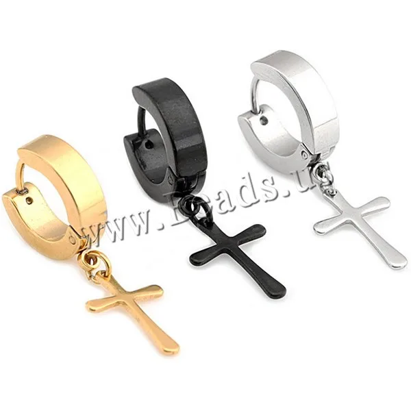 1 Piece Black Gold Sliver Stainless Steel Huggie Hoop Earring Punk 1 Piece Black Gold Sliver Stainless Steel Huggie Hoop Earring Punk Cross Charm Small Circle Loop Earrings Penntes Jewelry In From