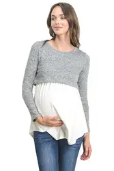 Для женщин с длинными рукавами Осенняя футболка для кормления топы для беременных Грудное вскармливание свободные блузки Футболка