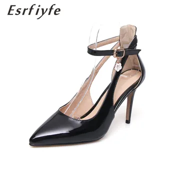 

ESRFIYFE 2019 New Large Size 32-47 Thin High Heels Pointed Toe Party Prom Black White Red Women Sandals High Quality Shoes Women