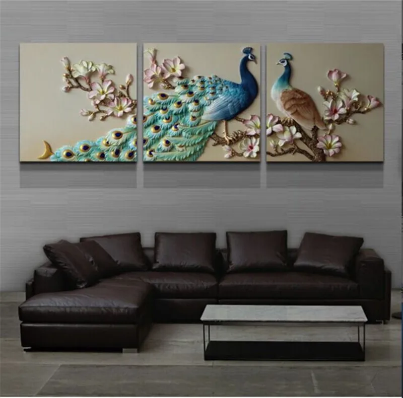 

Diamond Painting Embroidery three pice Pictures of Rhinestones New Peacock Soul Love Combination Triptych Decoration cube drill