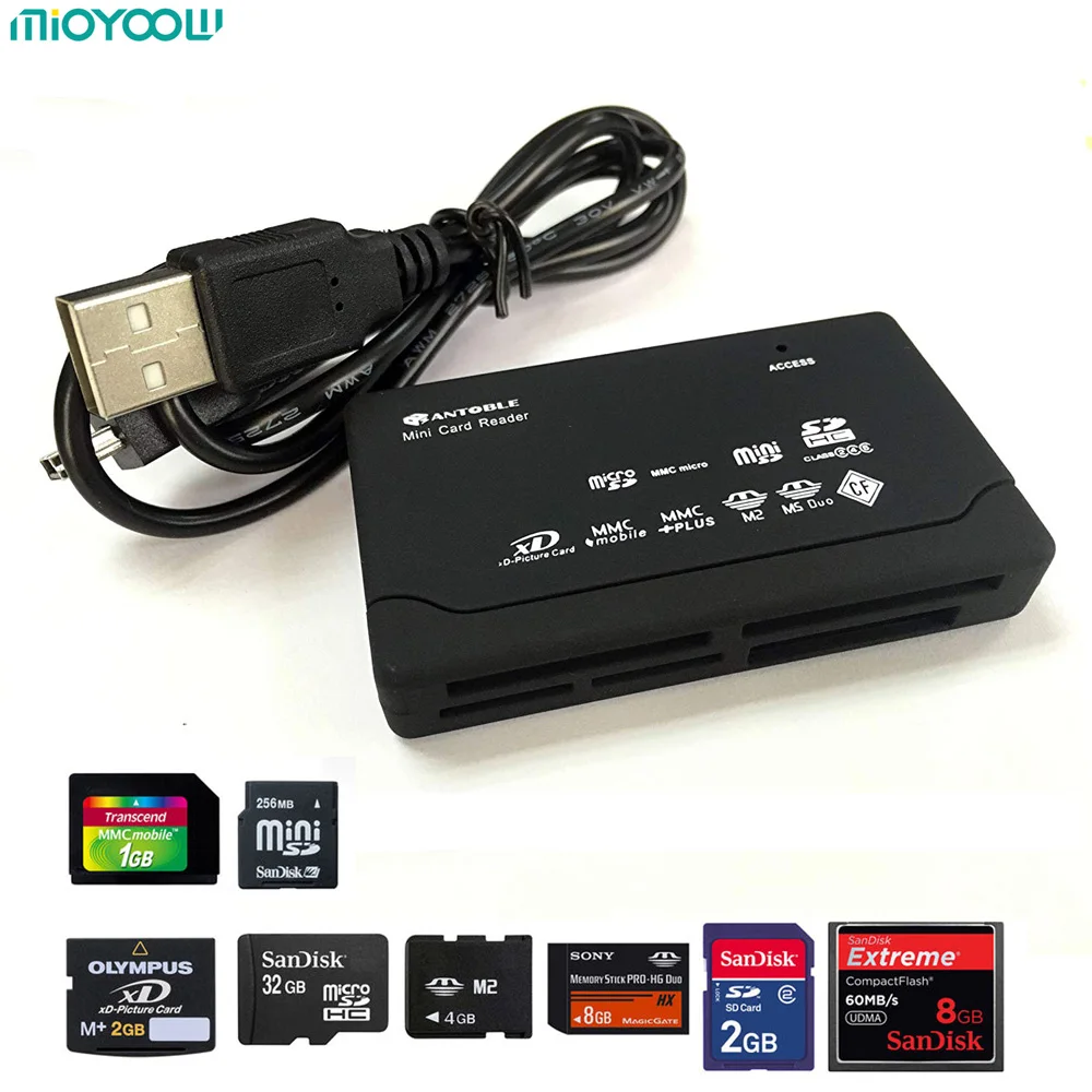 

MiOYOOW New USB 2.0 Card Reader TF MS M2 XD CF Micro SD Card Reader 480Mbps Card Reader Mini Memory Cardreader with Date Line
