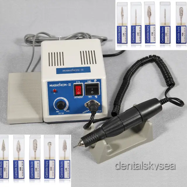 Dental Lab Electric Motor Micromotor Marathon N3+35K RPM Handpiece + 10 Bursin Teeth Whitening