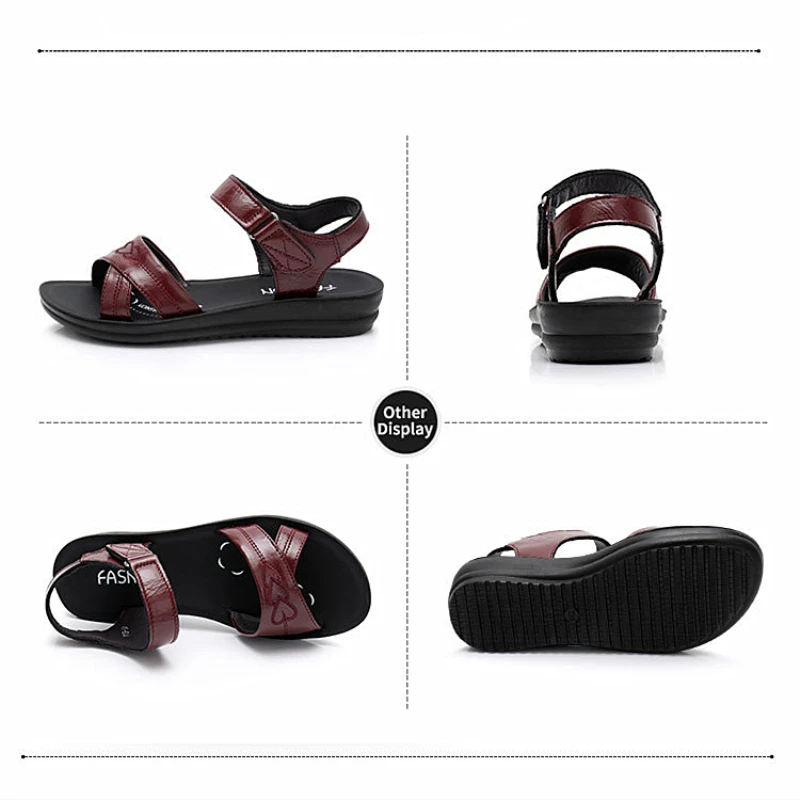 WOIZGIC Women Female Old Mother Ladies Casual Cow Genuine Leather Shoes Sandals Summer Beach Hook Loop Size 35-41 XZ-113 4