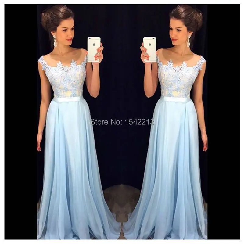 Custom Made Light Sky Blue Lace Prom Dress Evening Gowns Formal Women