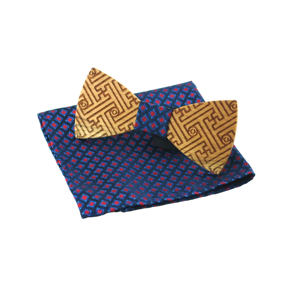  Wood Bow Tie For Men Bowties Neckwear Bowknot Cravats Pocket Square for Wedding Wooden Bow Tie Hand