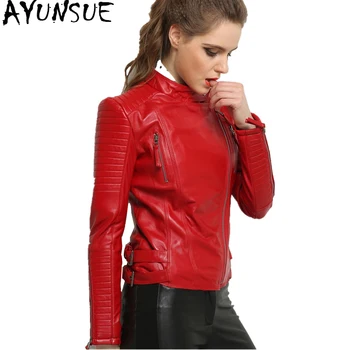Image of AYUNSUE % Real Sheepskin Coat Female Genuine Leather Jacket Short Slim Jackets For Women Outerwear jaqueta de couro WYQ