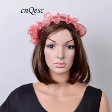 Pink Purple girls crown headband sinamay fascinator hat with sinamay flowers and pearls multi brimmed sinamay hat