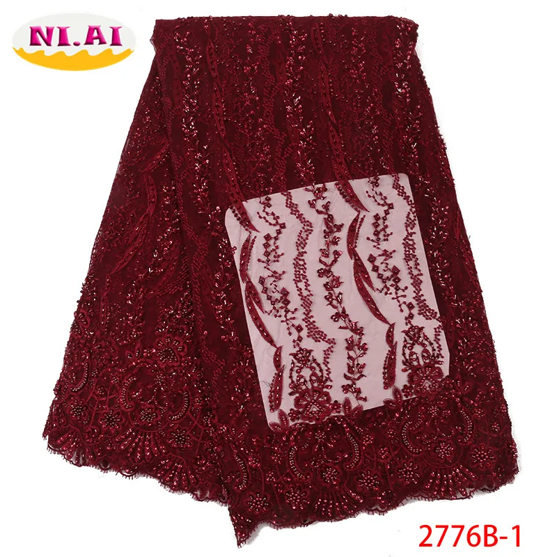 

Latest African Handmade Beaded Lace Fabric For Nigerian Wedding Dress High Quality 2019 Nigerian Net Lace Fabric 5yard NA2776B-1