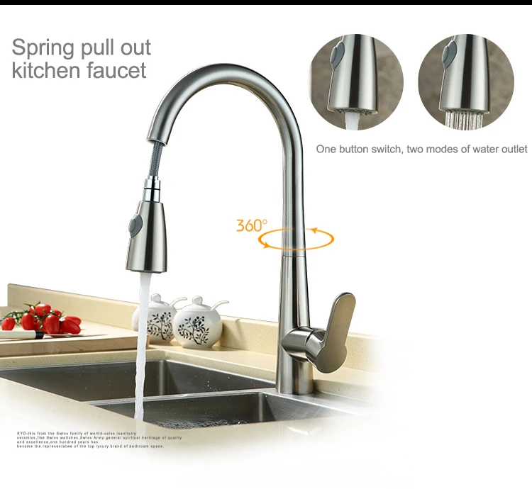 

OLMEY 2-Functions Commercial Kitchen Faucet with Pull Down Sprayer, Single Lever Single Hole Sink Taps Kitchen Mixer 45