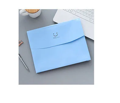 EZONE Candy Color File Bag Kawaii Smile Face Printed Document Bag File Folder A4 Organizer Paper Holder Office School Supplies - Color: Sky blue