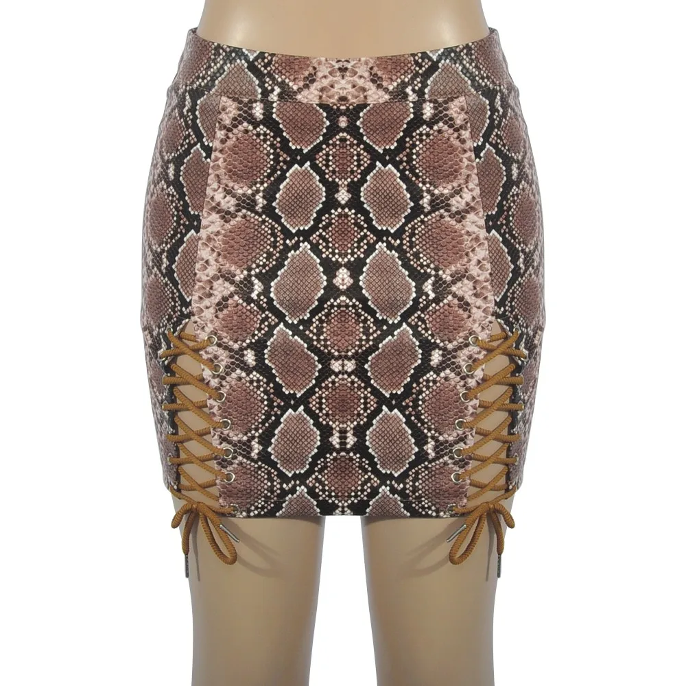 Женская облегающая юбка с принтом змеи, Женская мини-юбка с завышенной талией, облегающая Клубная юбка, приталенная юбка, юбка для бюста в стиле ретро, Faldas Mujer, юбка для бюста - Цвет: Бежевый