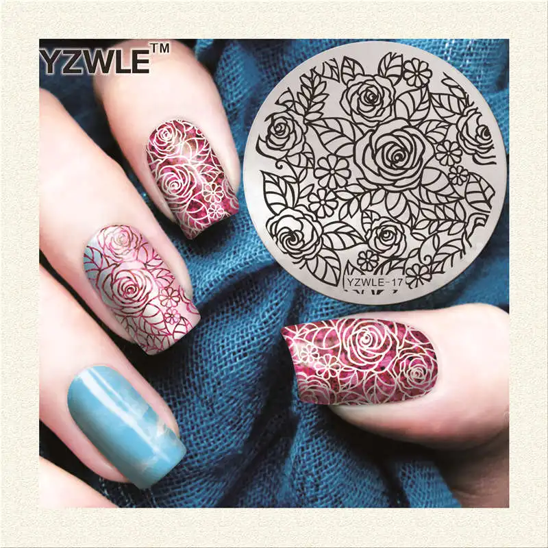

YZWLE 1 Sheet Stamping Nail Art Image Plate, 5.6cm Stainless Steel Template Polish Manicure Stencil Tools (YZWLE-17)
